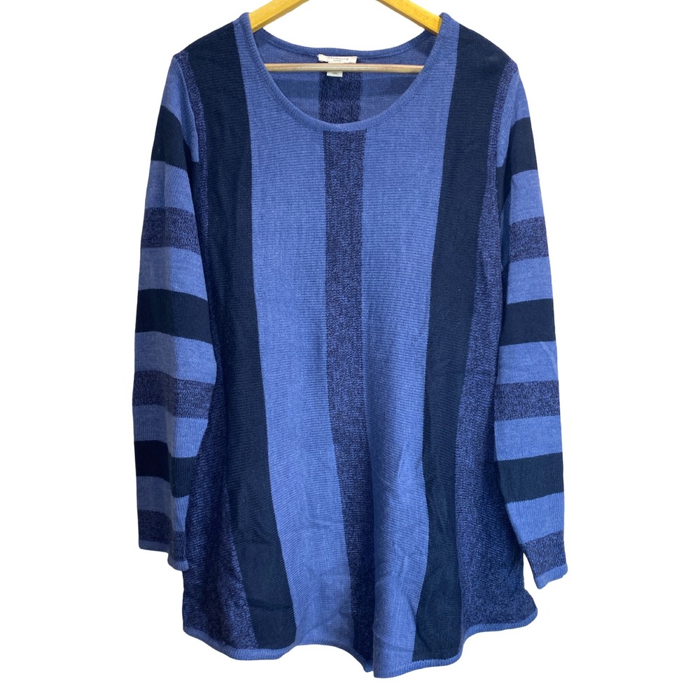 Westbound Woman Blue Striped Long Sleeve Knit Sweater‎ Tunic 2X Plus Size